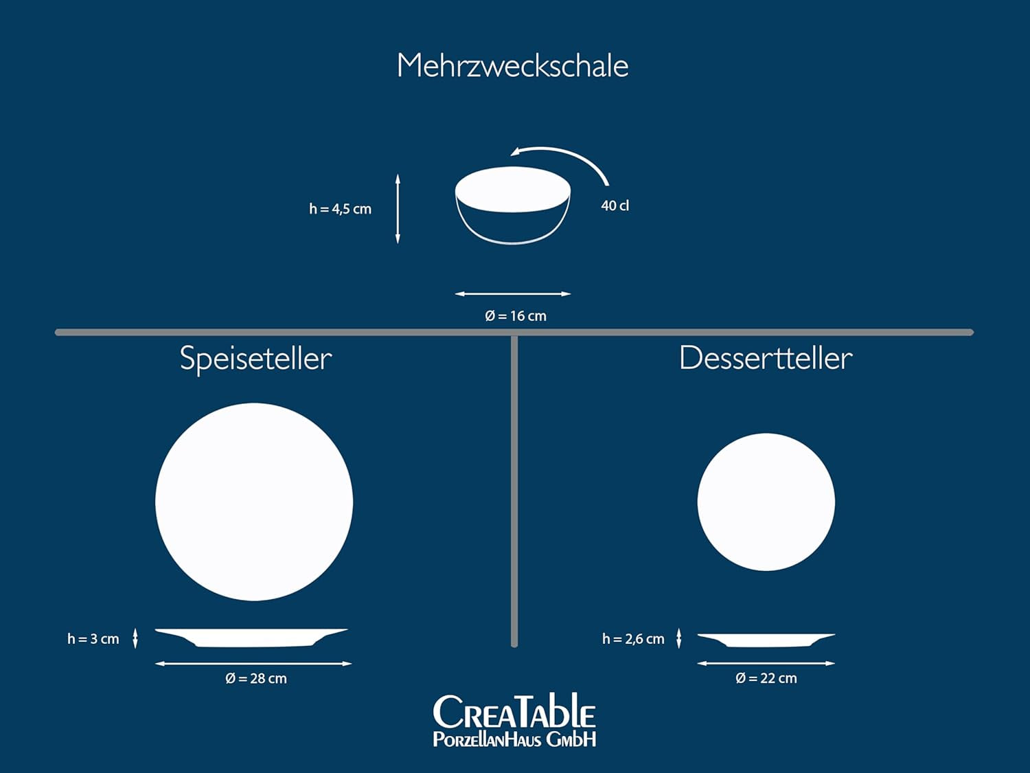 CreaTable, 21652, série Uno Mykonos, service de table 12 pièces, service d'assiettes en porcelaine, passe au lave-vaisselle et au micro-ondes, fabriqué au Portugal