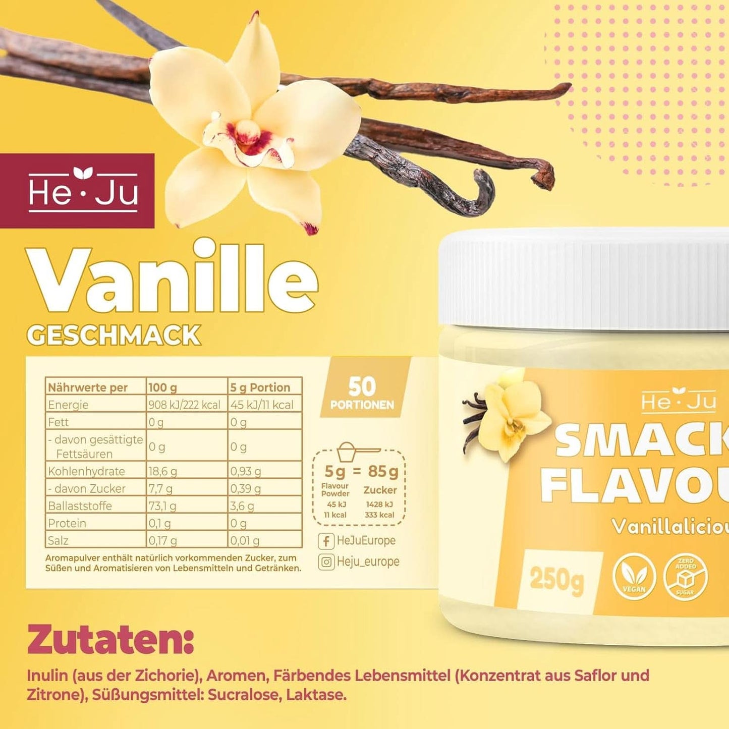 He-Ju, Poudre au goût de vanille, 250 grammes Aromas Naty Shop