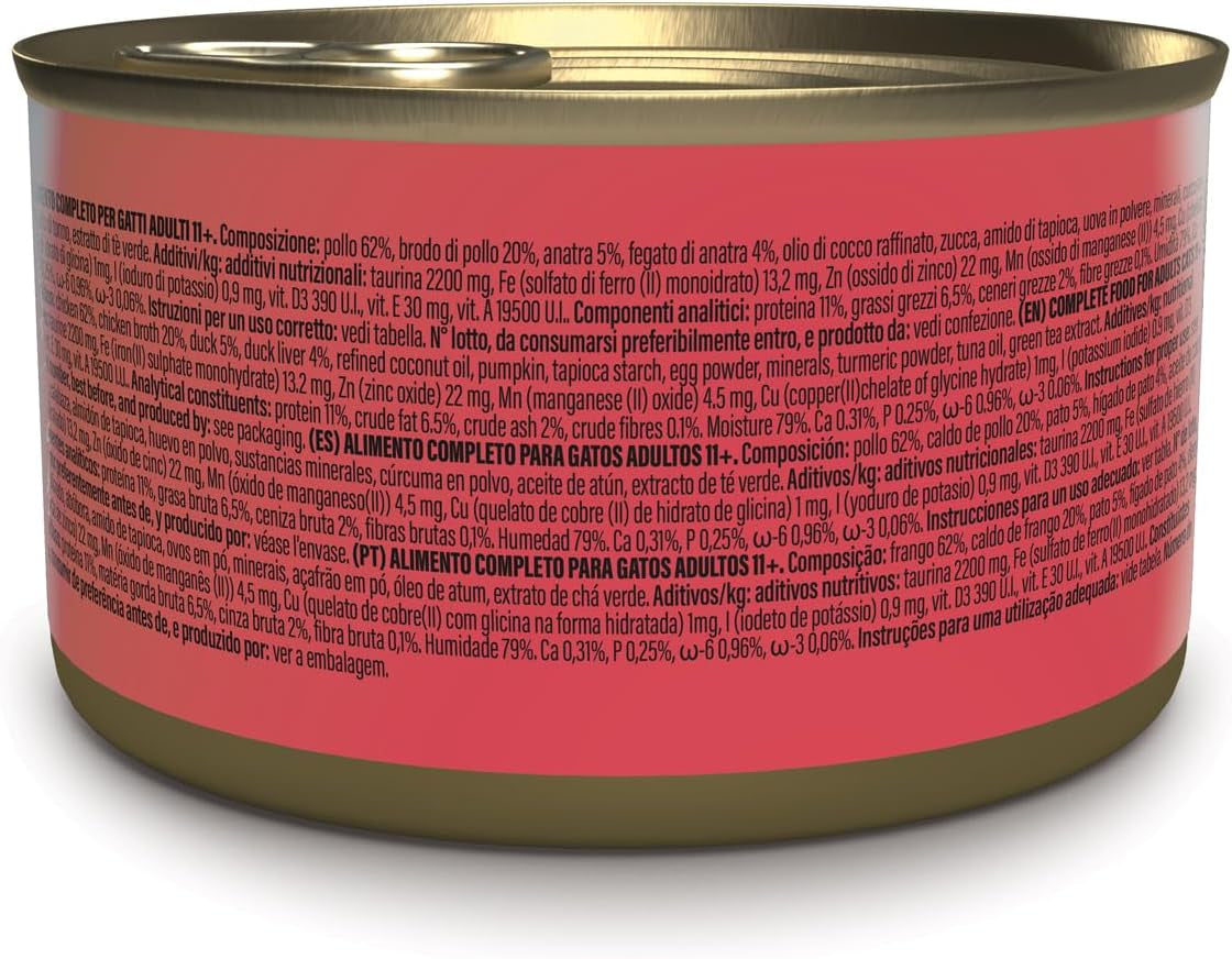 Silver Poulet avec Mousse et Filets de Canard, Aliment humide complet pour chats seniors, Sans céréales, Soutien immunitaire, Source d'humidité, 12 x 70 g