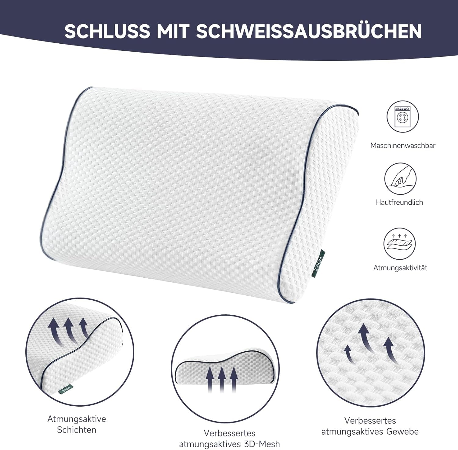 Oreiller de soutien cervical Z-Hom, oreiller en mousse à mémoire de forme, oreiller pour dormeur latéral, oreiller ergonomique, oreiller anti-ronflement, oreiller de couchage orthopédique, housse amovible (49 X 30 X 7/10 cm) Oreillers orthopédiques cervicaux Naty Shop