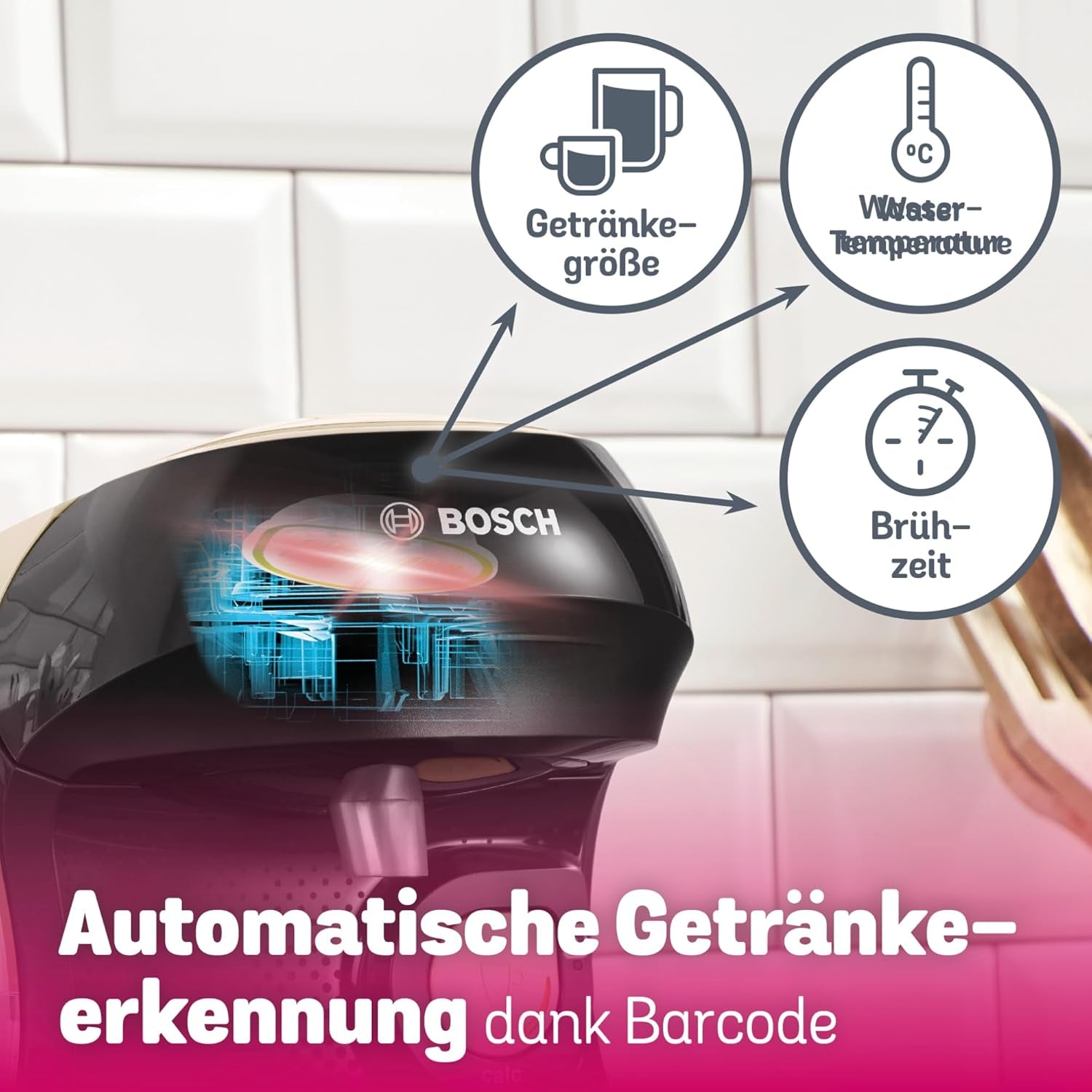 Bosch Tassimo Happy Friendly TAS107E Machine à expresso à capsules, plus de 70 boissons, convient à toutes les tasses, arrêt automatique, durable, dosage parfait, gain de place, 1400 W, crème/noir