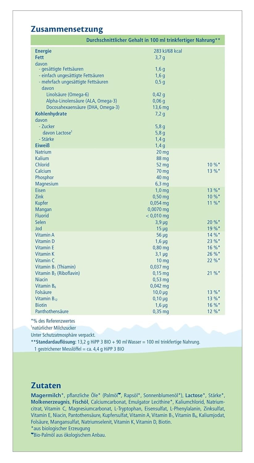 HiPP 3 Lait de suite Bio (4 x 600g) - après 10 mois, avec Oméga-3 (DHA, ALA), Calcium, Vitamine D, de la meilleure qualité biologique