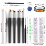 MELLIEX 45 pièces ensemble de décoration d'ongles, pinces à ongles, strass, paillettes, feuille d'or, conception de stylos à points, bande de ruban pour l'art des ongles, ensemble de manucure