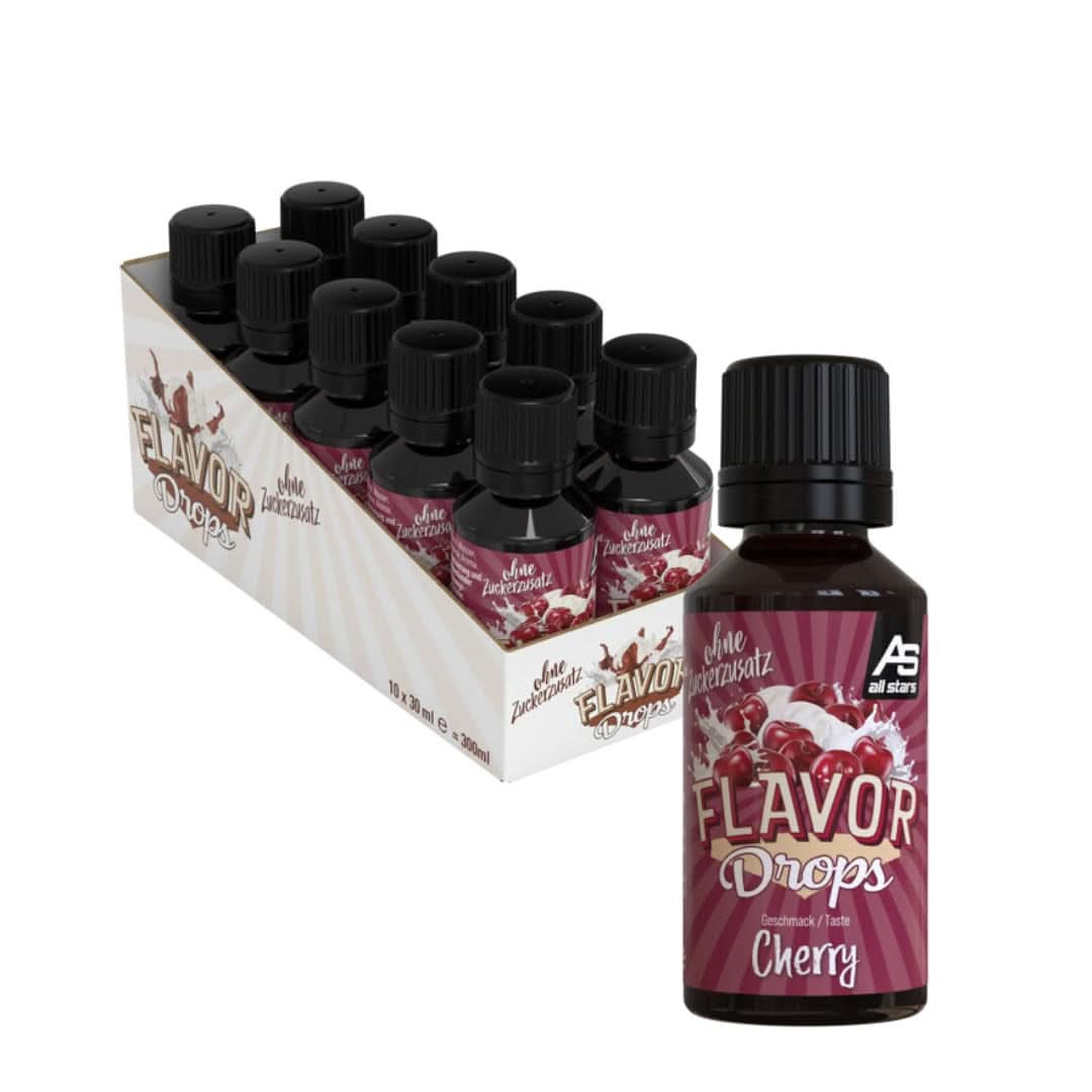 ALL STARS Flavor Drops, Gouttes aromatisées sans sucre ajouté et sans calories - Douceur et saveur pour l'alimentation, 30 ml Édulcorants Naty Shop Cerises 10 x 30 ml