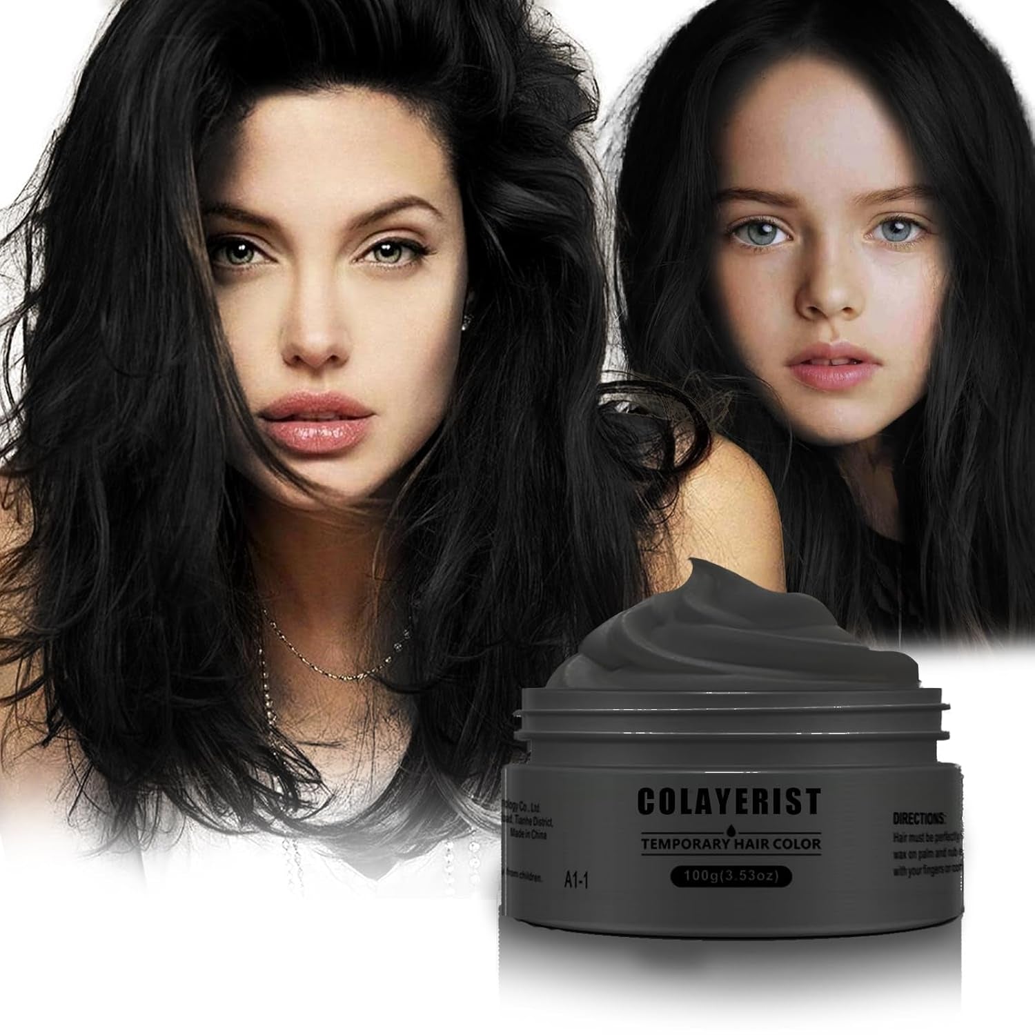 COLAYERIST Cire de teinture capillaire noire temporaire lavable pour hommes et femmes Mascara capillaire pour fête ou cosplay Produits de coloration capillaire sans dégâts Coloration capillaire Naty Shop Noir