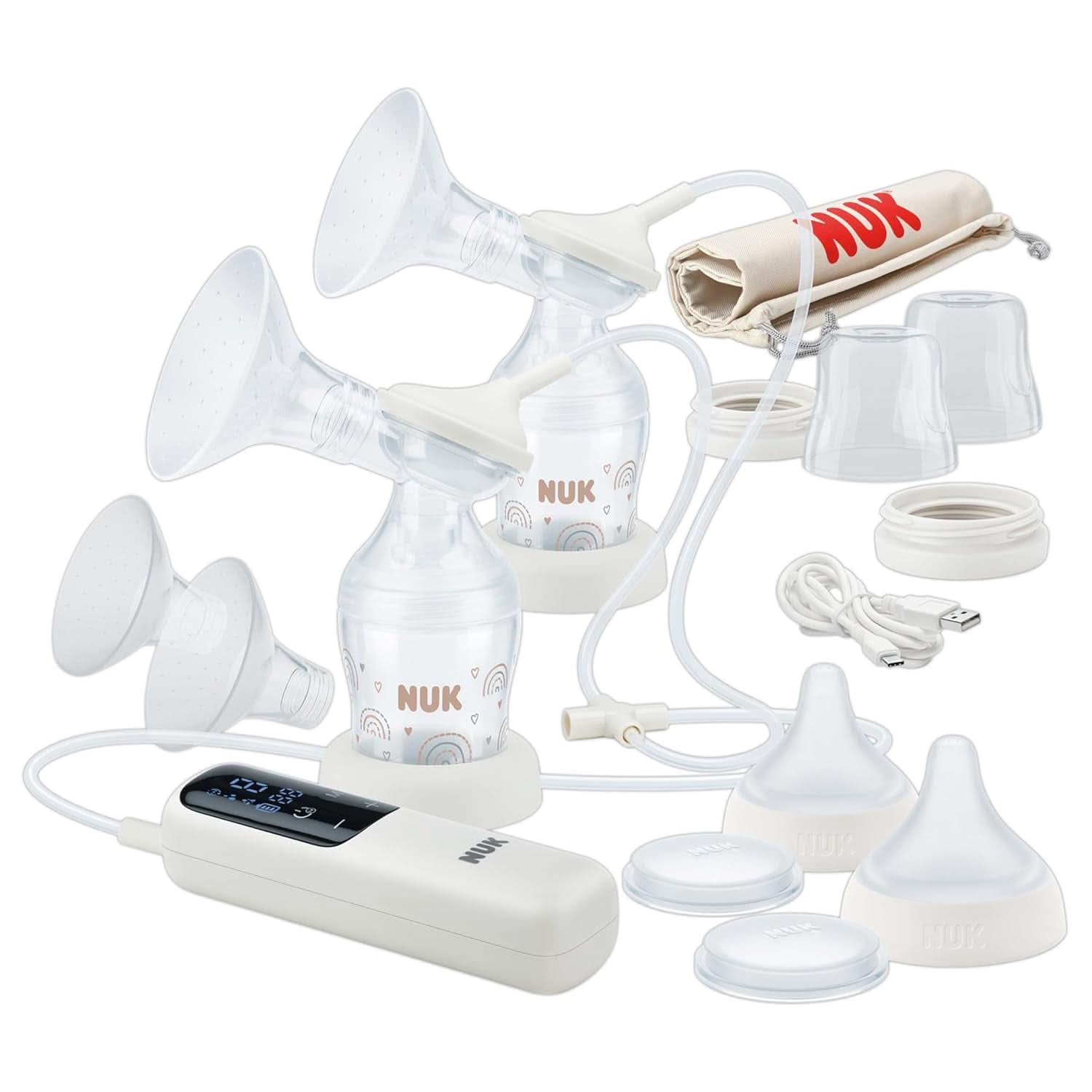 Ensemble tire-lait manuel NUK, oreiller en silicone souple, 2 biberons parfaitement assortis, 150 ml Accessoires d'alimentation et d'allaitement Bebe Naty Shop Doppel-Milchpumpe