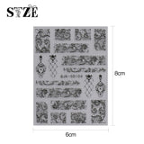 JMEOWIO Autocollants pour ongles 3D Noir Blanc Fleurs Nail Art Autocollants Autocollants pour ongles 5D Stéréoscopiques Fleurs Décoration Nageldesign Zubehör 4 Blatt