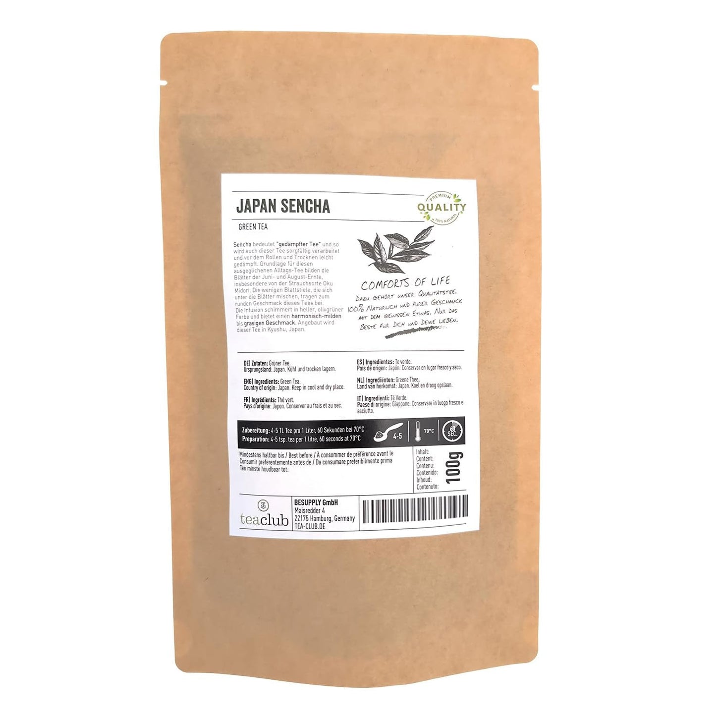 Thé vert japonais Sencha en vrac 100g, Thé vert japonais de Kyushu, variété d'arbuste Oku Midori, Thé vert Teaclub