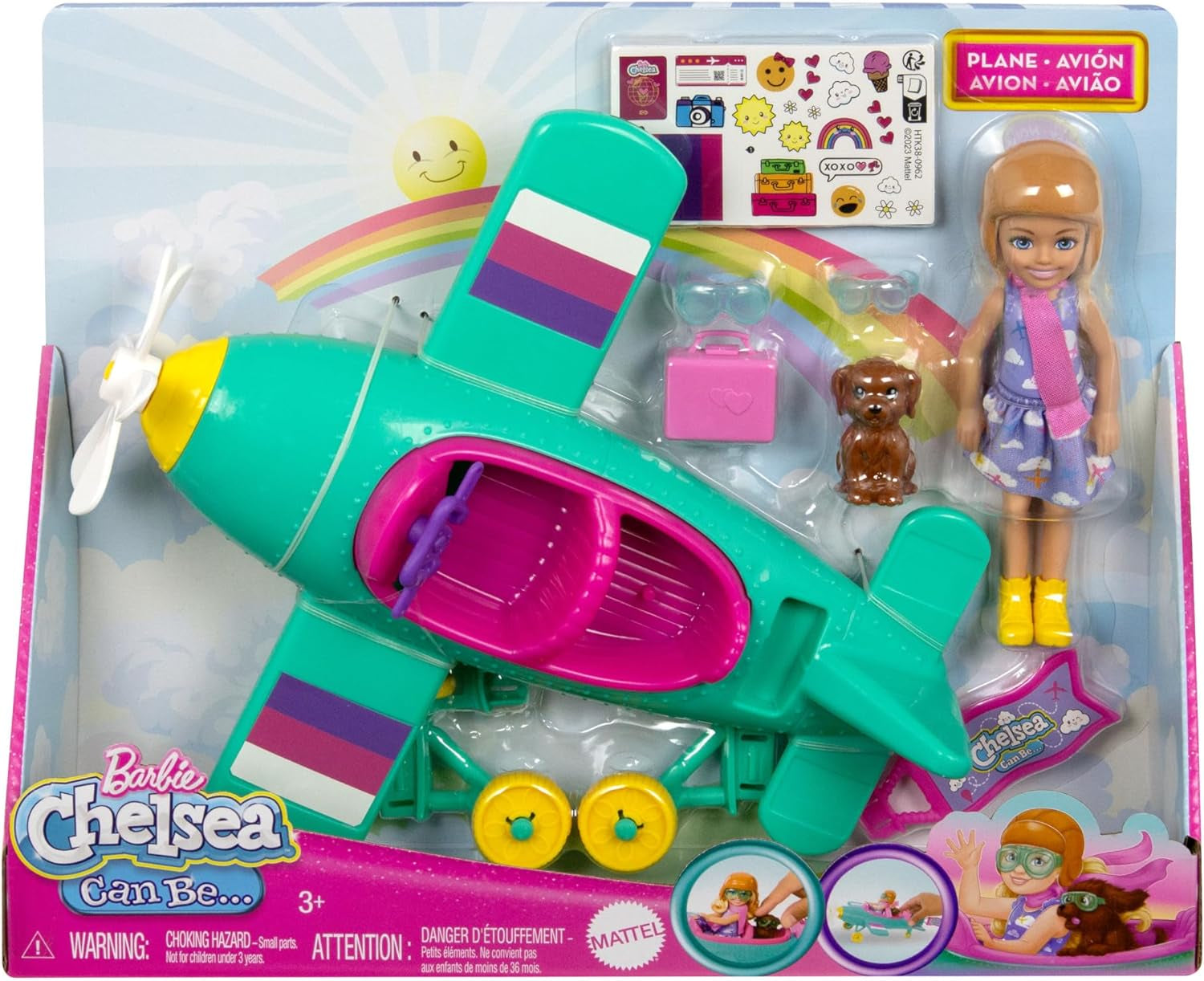 Poupée et ensemble de jeu Barbie Chelsea Avion - Poupée pilote, avion, poignée et accessoires d'histoire, roues et hélices avec patte fleurie, 3 ans et plus, HTK38 Naty Shop Dolls