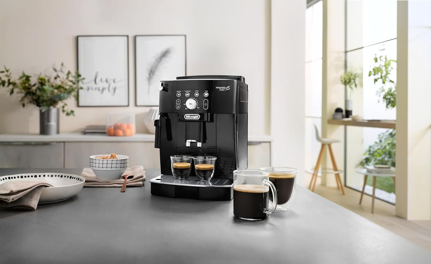 De'Longhi Magnifica S Smart ECAM 230.13.B Machine à expresso entièrement automatique avec mousseur à lait pour cappuccino, expresso, café et café long, boutons de sélection directe et commande rotative, fonction 2 tasses, noir