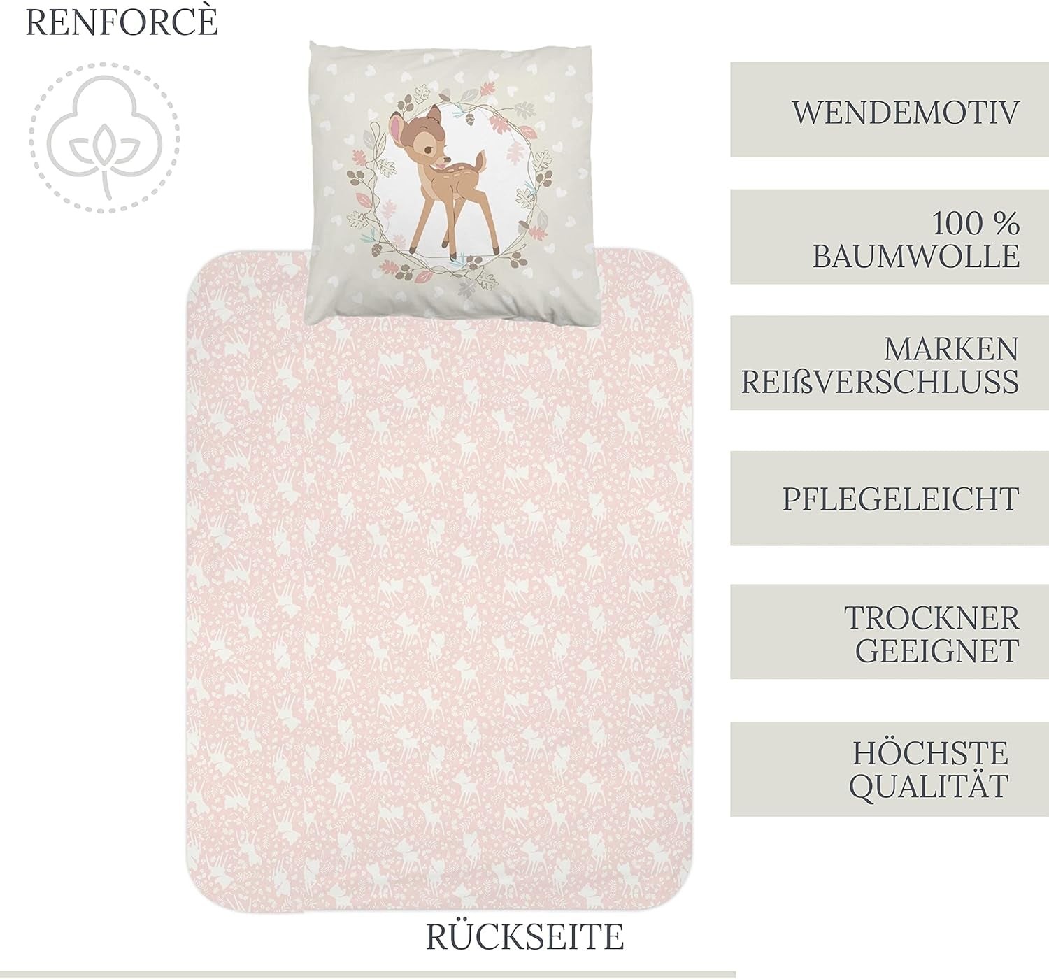 Linge de lit fille, Bambi, 100% coton Linge de lit - enfant Naty Shop