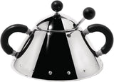 Théière Alessi avec cuillère en acier inoxydable, poignées et bouton PA, noir