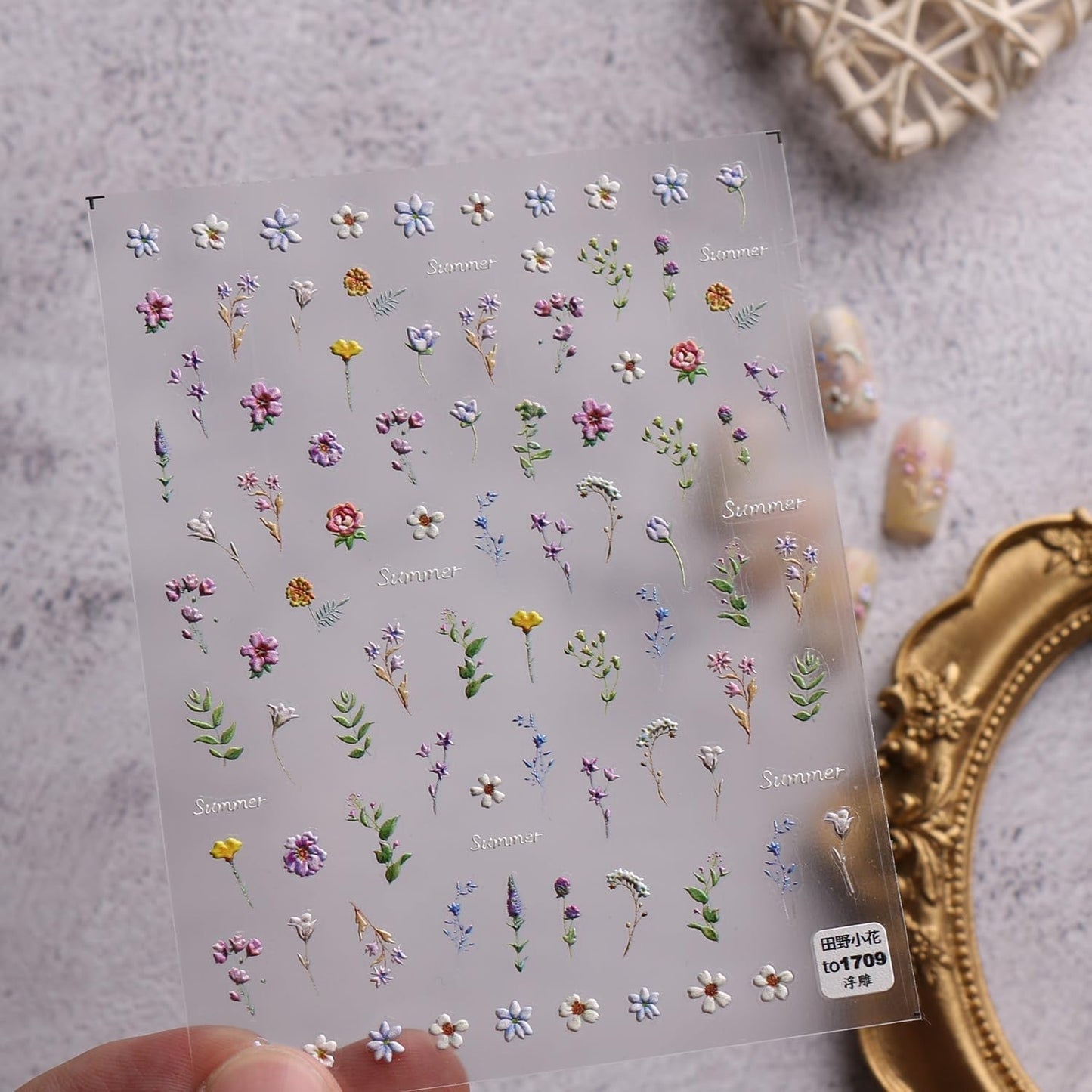 JMEOWIO Autocollant de manucure 3D en forme de fleur d'été floral pour nail art