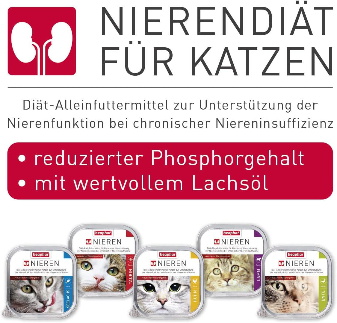 BEAPHAR - Régime rénal au poulet - Aliment complet pour chats souffrant d'insuffisance rénale chronique - Pour soutenir la fonction rénale - 100 g