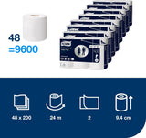 Papier toilette Tork petit rouleau blanc T4, avancé, 2 épaisseurs, 48 ​​× 200 feuilles, 472161