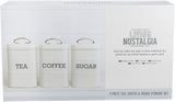 KitchenCraft Living Nostalgia Lot de 3 pots de conservation pour thé, sucre et café dans une boîte cadeau, acier, crème antique, 11 cm x 11 cm x 17 cm, boîtes de conservation alimentaires bleues vintage Naty Shop