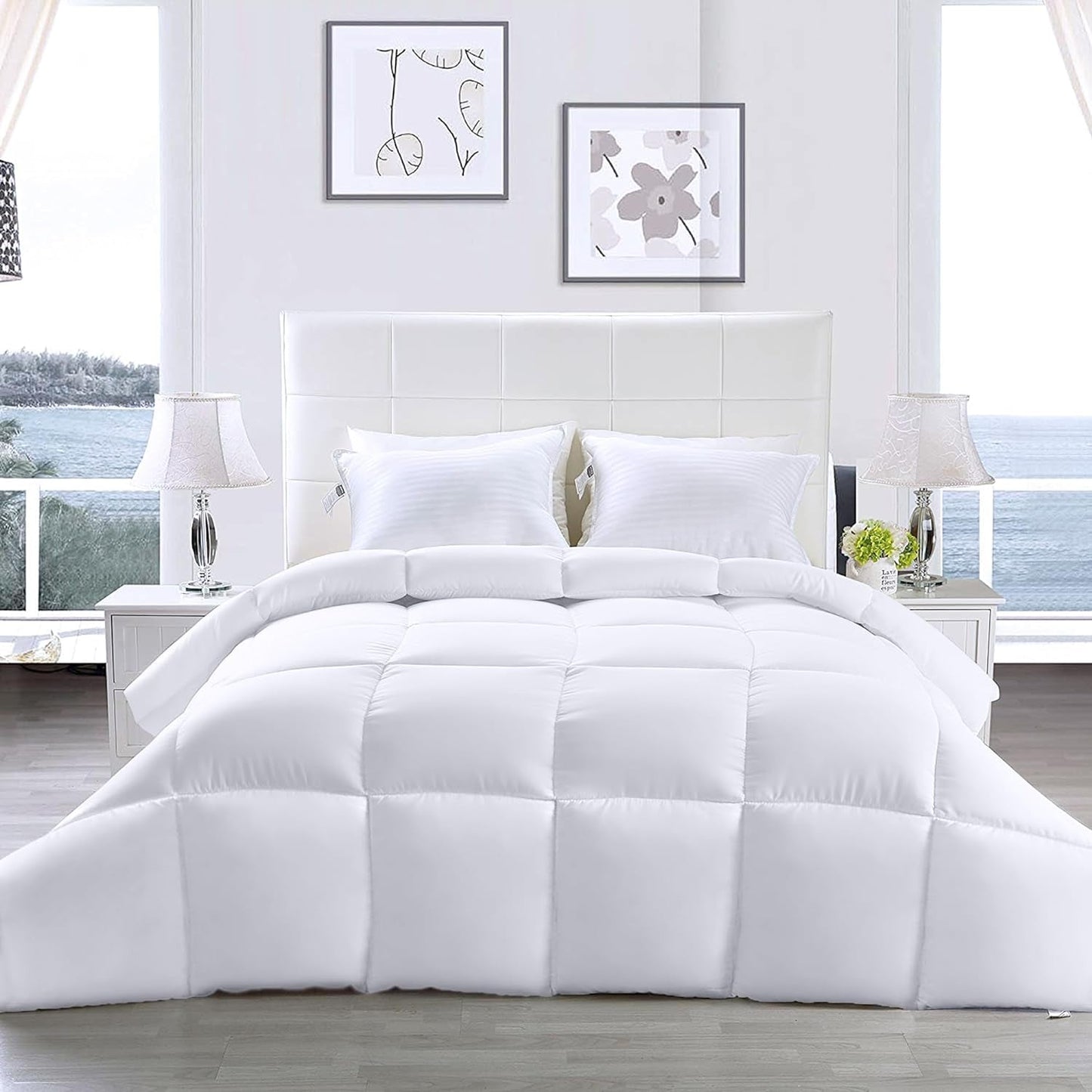 Housse de couette en duvet Utopia (Blanc, Queen) - Pour toutes les saisons - Remplissage de fibres de peluche siliconées - Courtepointes et courtepointes cousues en boîte Naty Shop