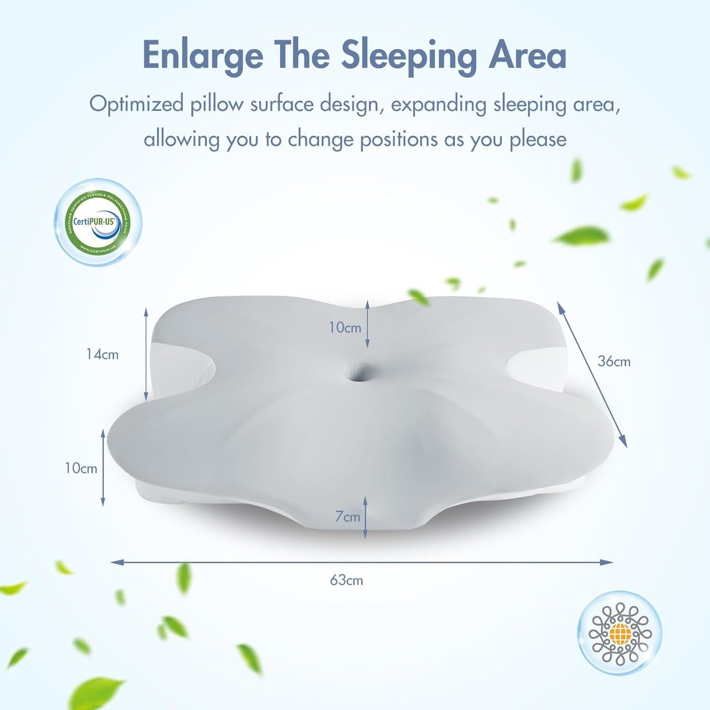 Elegear Oreiller en Mousse à Mémoire de Forme avec Housse de Coussin Rafraîchissante Oreiller pour Douleurs Cervicales Oreiller pour Dormeur Latéral Oreiller Ergonomique Oreiller Orthopédique pour Dormeur Latéral Dos Abdominal 63X 10/14 X36Cm Oreillers Orthopédiques Cervicaux Naty Shop