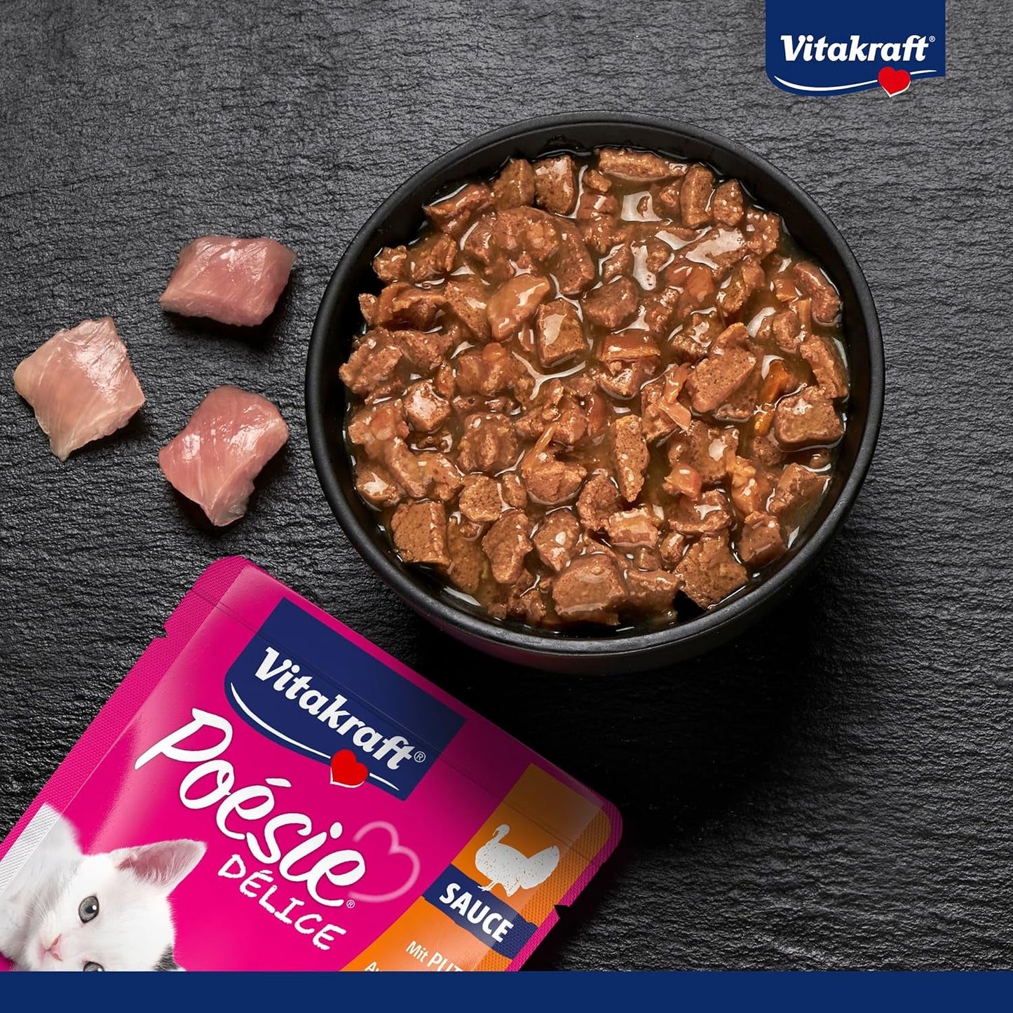 Vitakraft Poésie Délice, Junior, Nourriture humide pour chats, Nourriture humide en sauce, à la dinde, Multipack, pour jeunes chats, Sans sucre ni céréales ajoutés (23 x 85g)