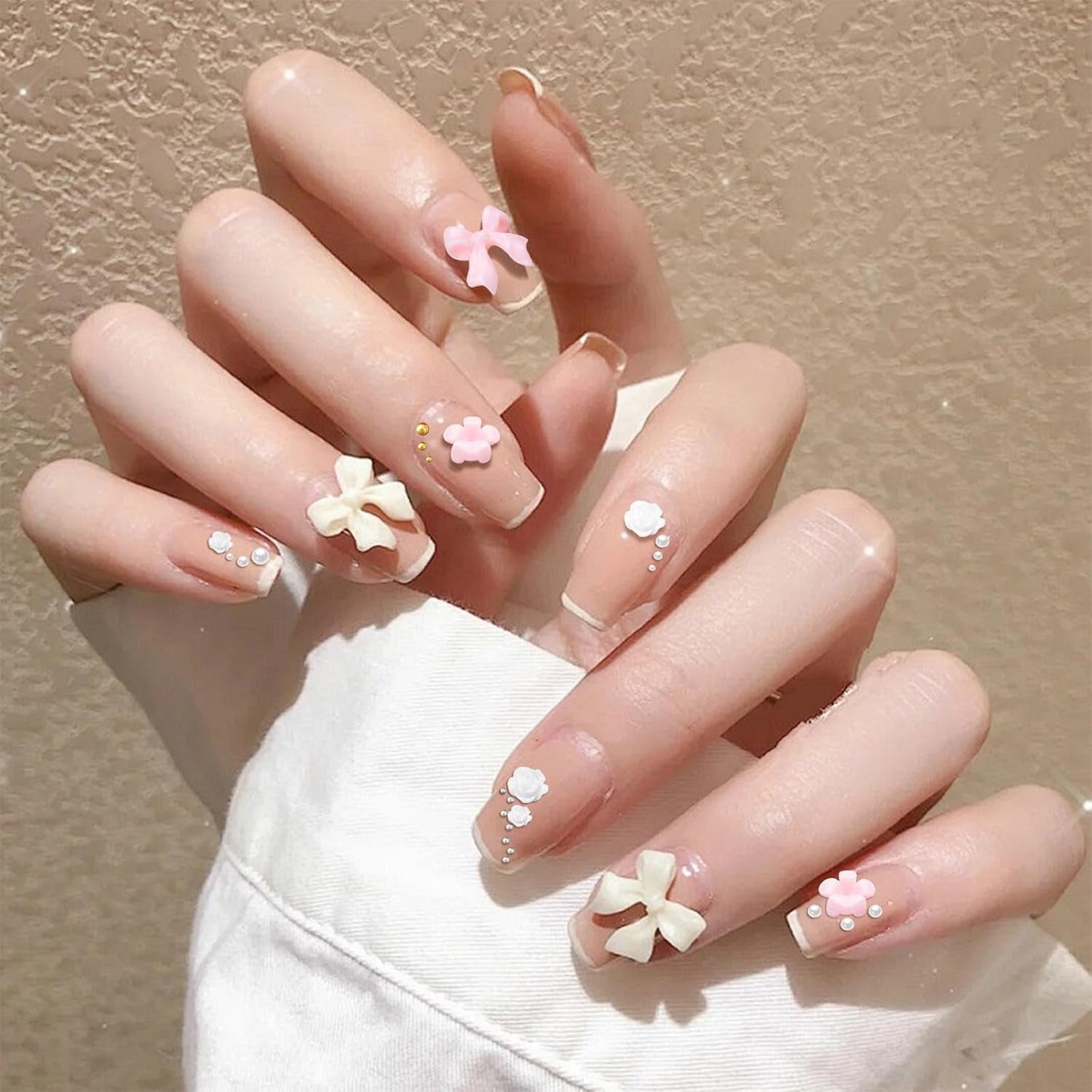 Charmes d'ongles 3D, Charms d'art d'ongle Schleifen, Blumen und Perlen, Charms de Nagel au Harz, Ensembles de décorations de ongles, Charms de bricolage Nägel, Nagelanhänger