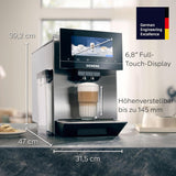 Siemens EQ900 TQ903D03 Machine à expresso automatique, contrôle par application, écran tactile intuitif, mode Barista, AromaBoost, réduction du bruit, broyeur Premium, nettoyage automatique à la vapeur, 1500 W, acier inoxydable