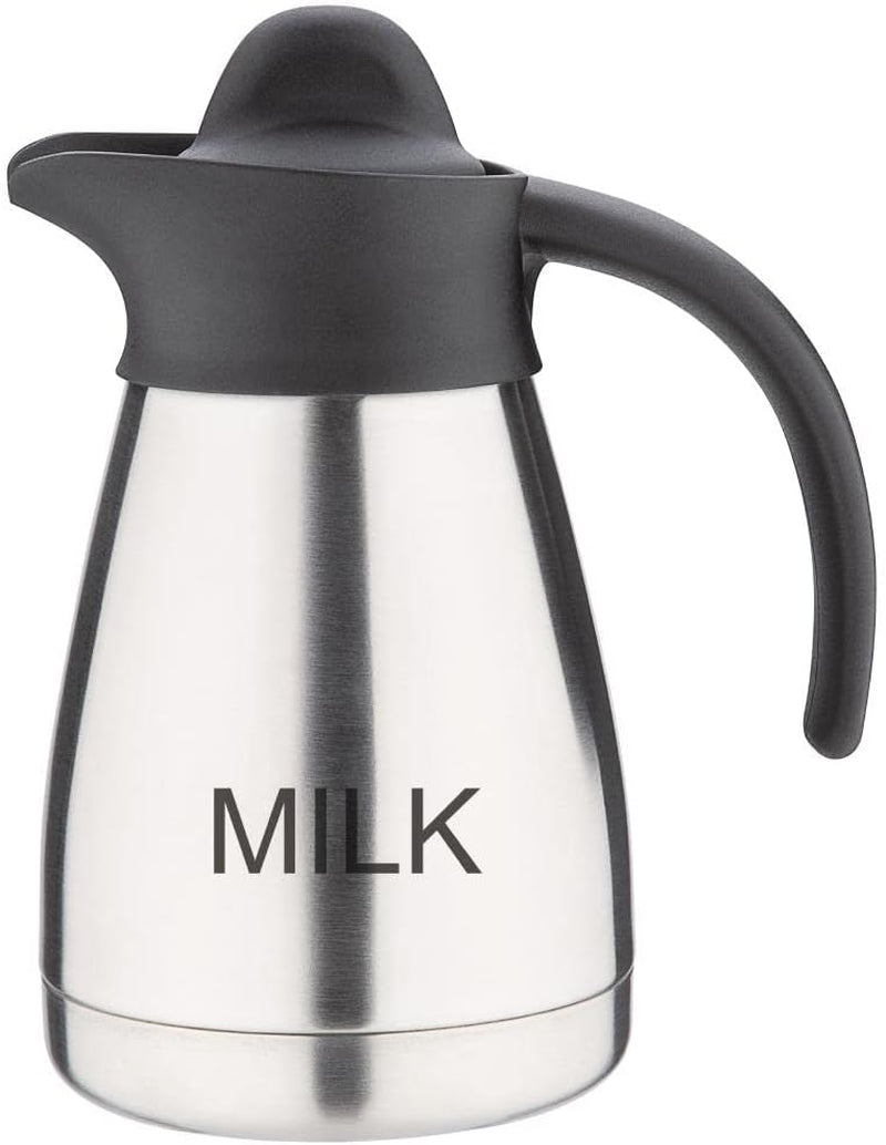 Tasse à lait sous vide Olympia avec couvercle à vis, 500 ml/17 oz, acier inoxydable avec couvercle noir, impression lait sur le côté, stations buffet pour thé et café, CL371
