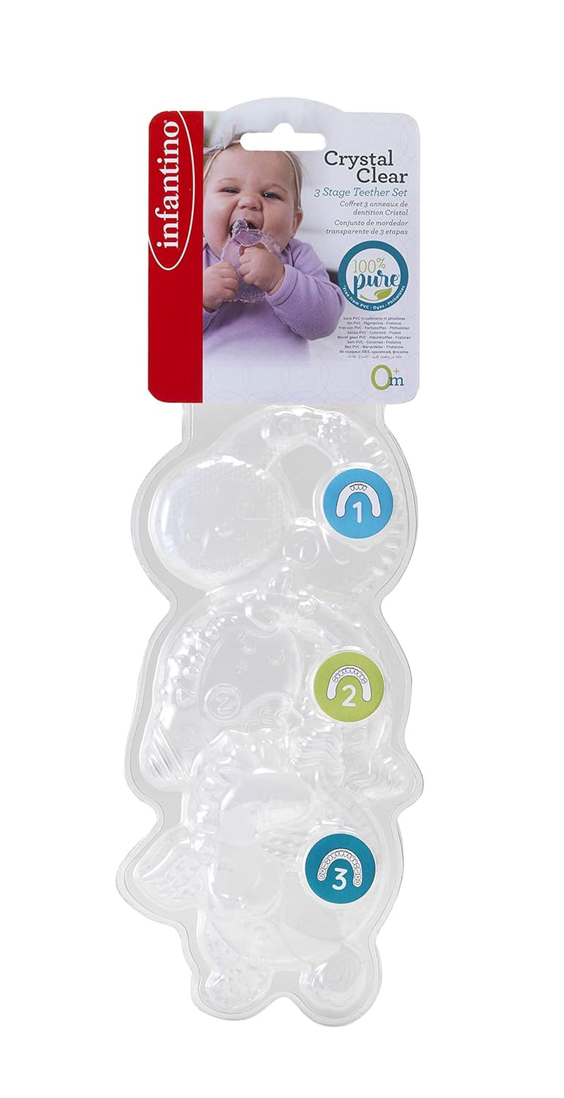 Infantino 316564-01 Anneaux de dentition transparents Infantino - Anneau de dentition souple, en matériau non toxique, pour le développement sensoriel et le soutien de la dentition, multicolore