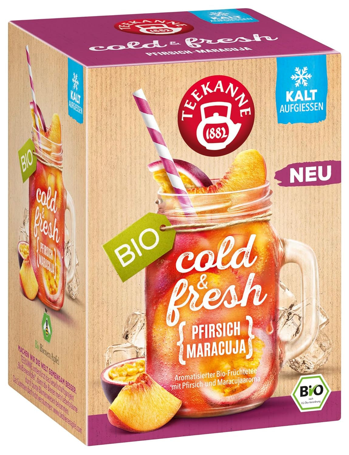 Teekanne Cold & Fresh BIO 4Er Mix - Avec les nouvelles variétés citron-menthe, pêche-maracuja, orange-romarin, pamplemousse-menthe-gingembre (4 X 45G)