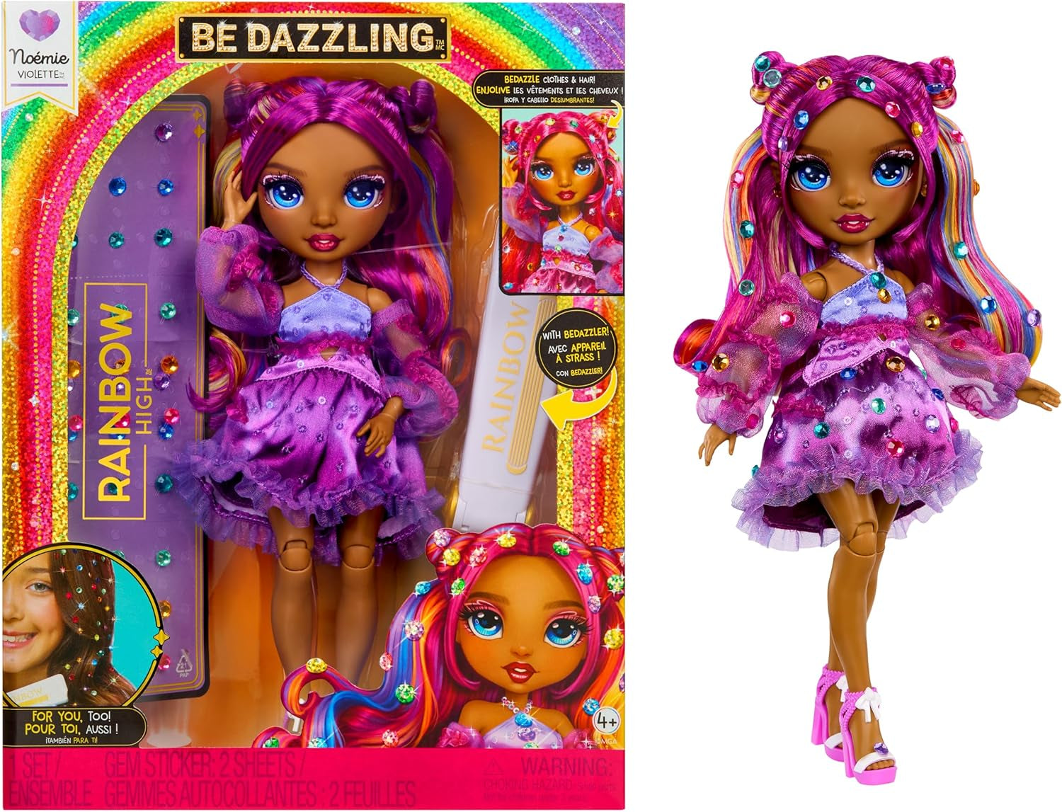 Rainbow High Be Dazzling - Noémie Violette - Poupée mannequin lilas 28 cm avec outil de décoration, pierres précieuses scintillantes et accessoires de coiffure