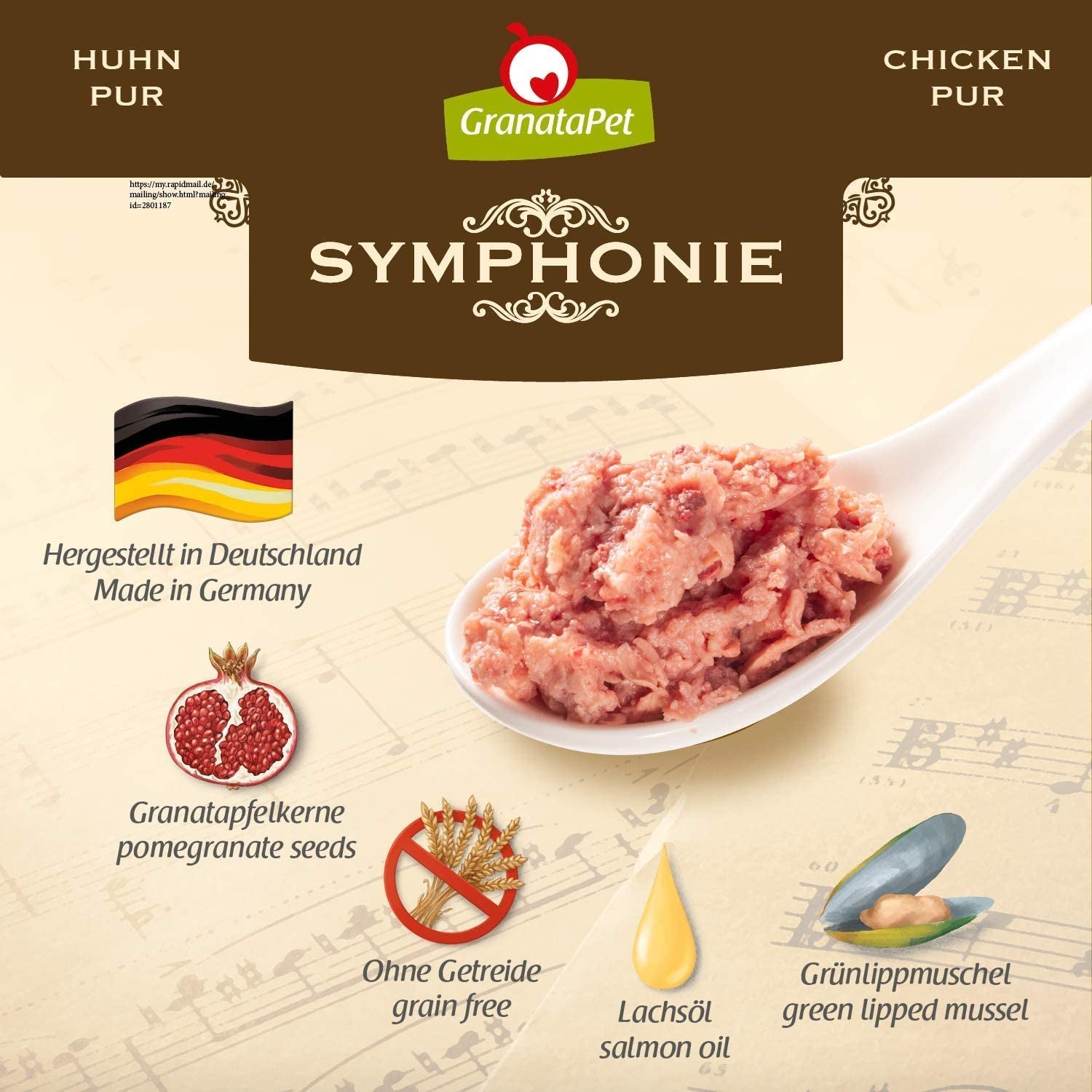 GranataPet Symphony No. 5 Pure Poulet, nourriture pour chat sans céréales ni sucre, filets en gelée naturelle, nourriture humide délicate pour chat, 6 x 200g