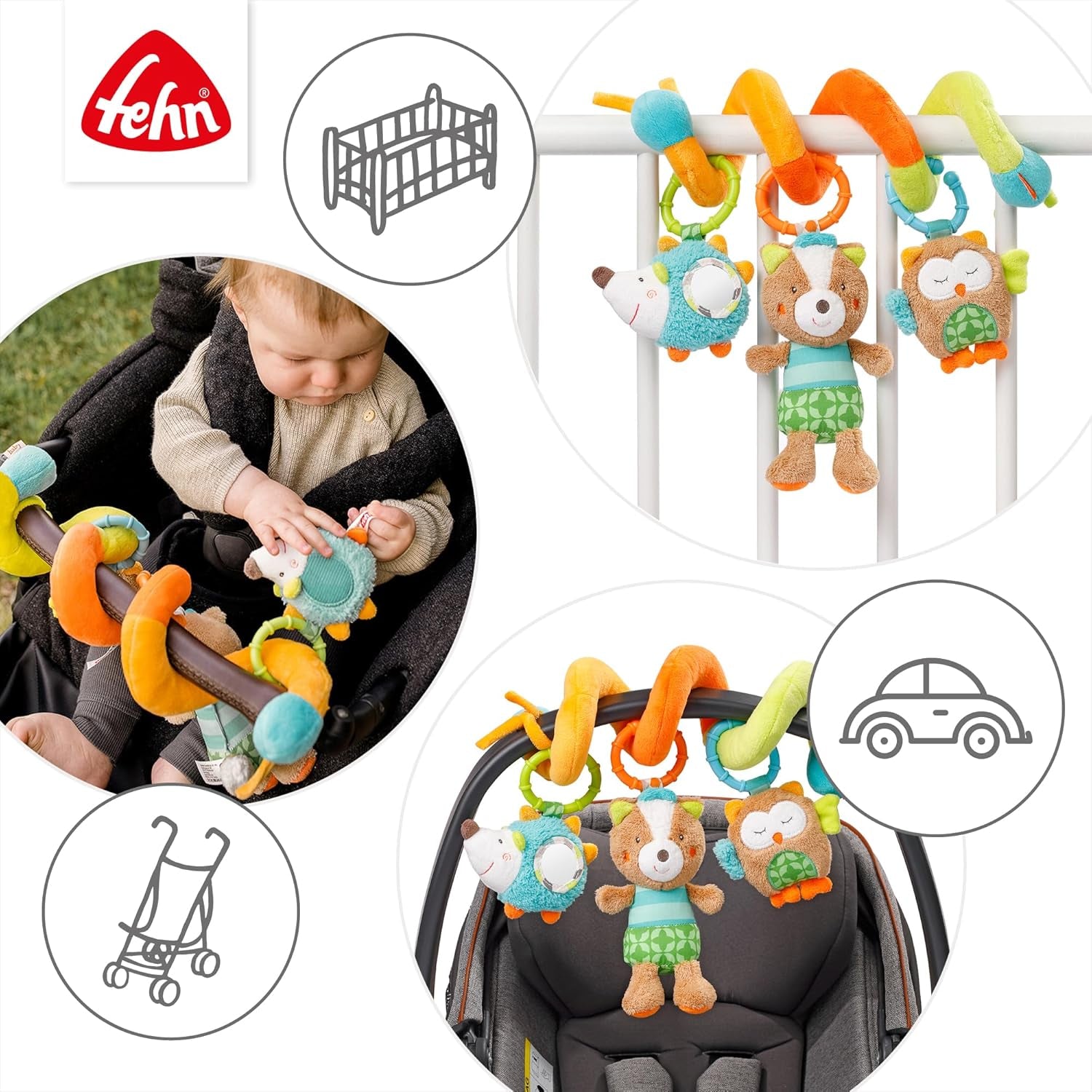 Fehn Activity Spiral Sleeping Forest - jouet pour poussette à toucher et à tenir - jouet pour bébé pour lit, parc, landau et siège auto - jouet d'activité motrice pour bébés et jeunes enfants à partir de 0 mois Baby Toys Naty Shop