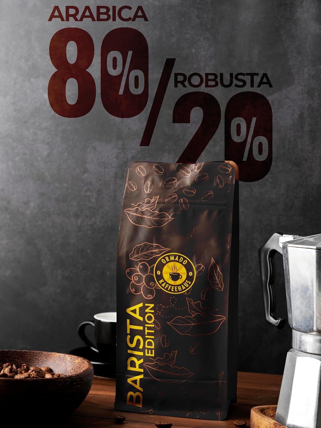 Ormado Coffee House, capsules de café, grains de café brevetés du Kenya – mélange Arabica et Robusta, grains de café entiers pour machines à café entièrement automatiques, grains torréfiés, café complet 1 kg, entièrement automatique