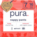Culottes écologiques, taille 7 (17 kg +), 16 pièces, sous-vêtements jetables pour peaux sensibles et allergiques, sans parfum, tirage latéral