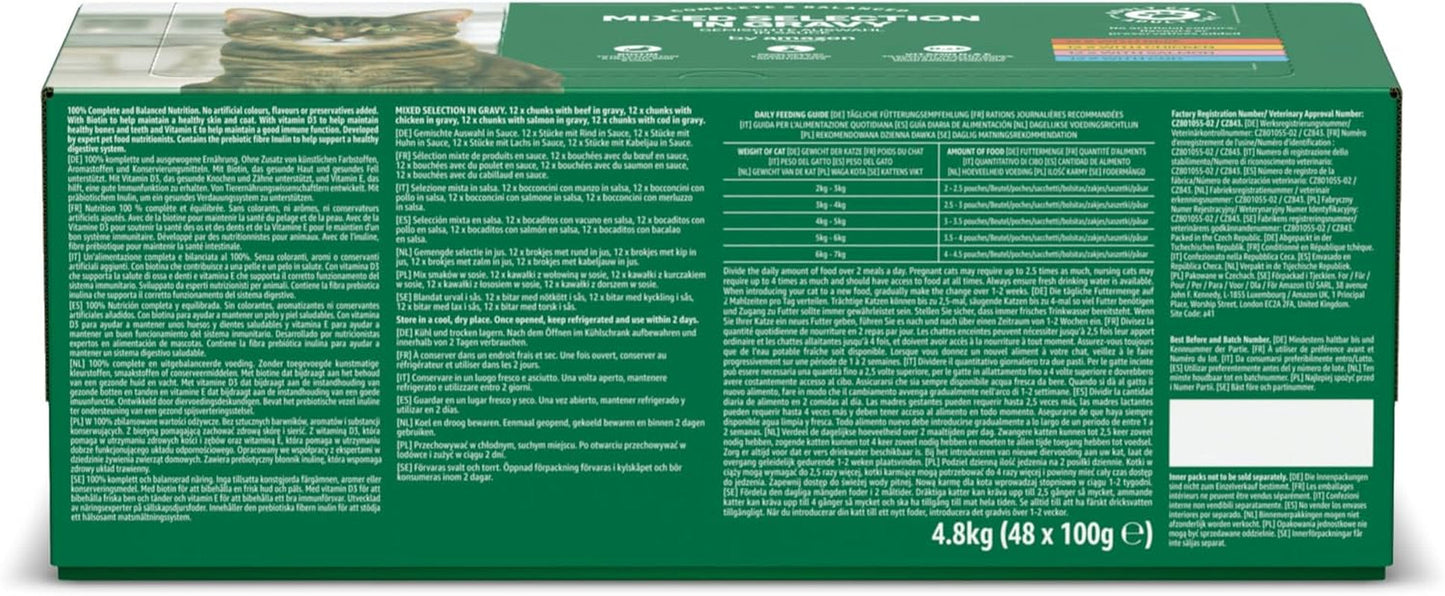 Amazon's Wet Adult Cat Food Sélection mixte en sauce 4,8 kg (48 paquets x 100 g)