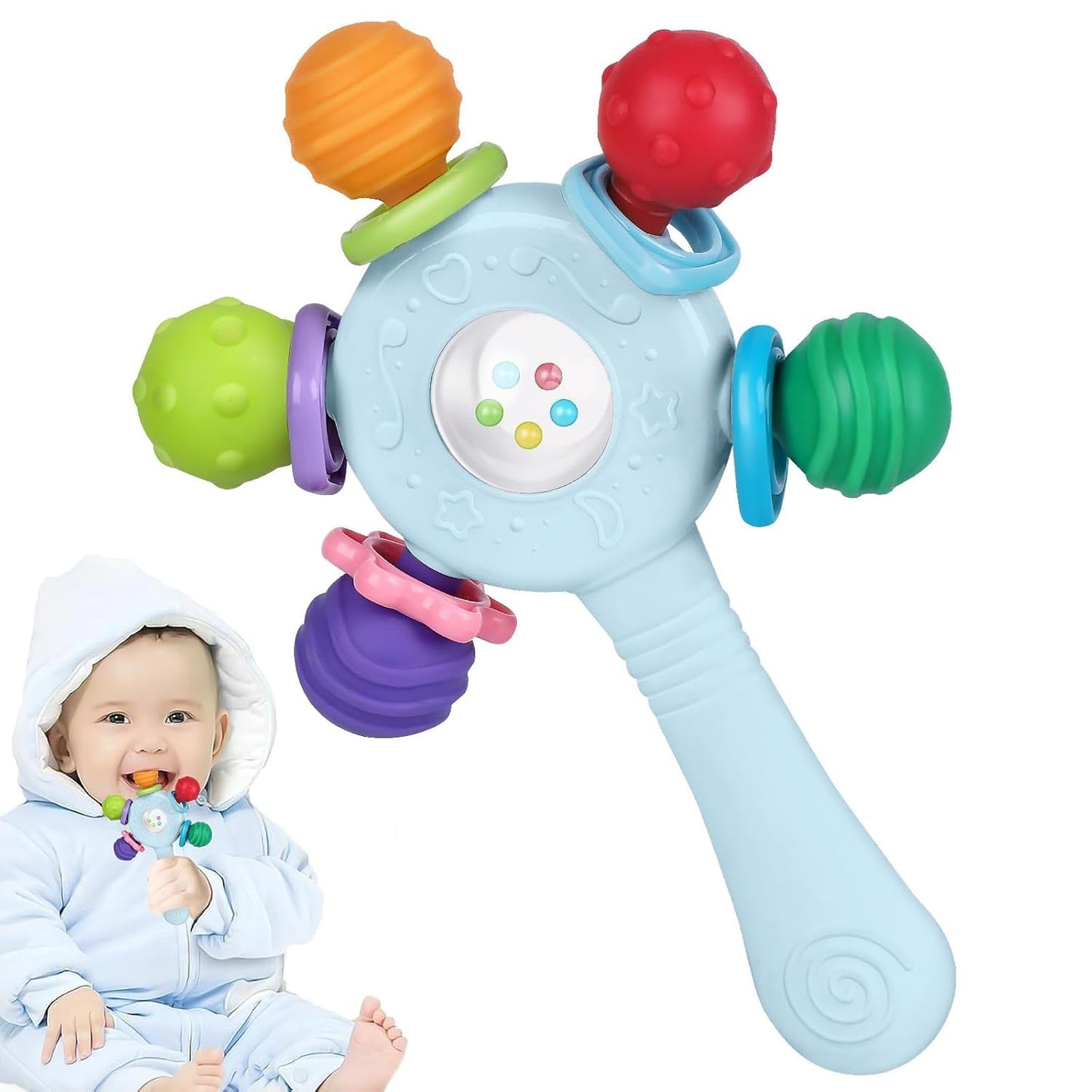 Anneaux de dentition pour bébé de qualité alimentaire – Sans BPA, design résistant à l'étouffement, poignée renforcée, adapté au développement de l'audition et des dents, idéal pour les bébés de 0 à 36 mois (blanc)