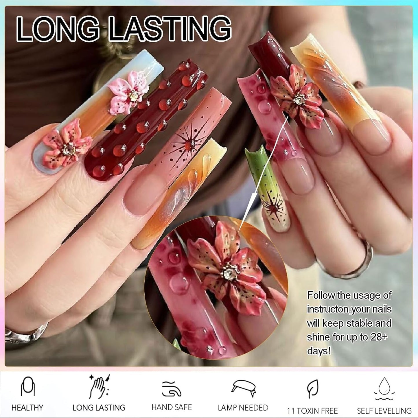 NAILGIL Vernis à ongles en gel solide, colle à ongles en gel solide, sculpture d'art d'ongle 3D avec ensemble d'outils, salon de bricolage à domicile, transparent 15G