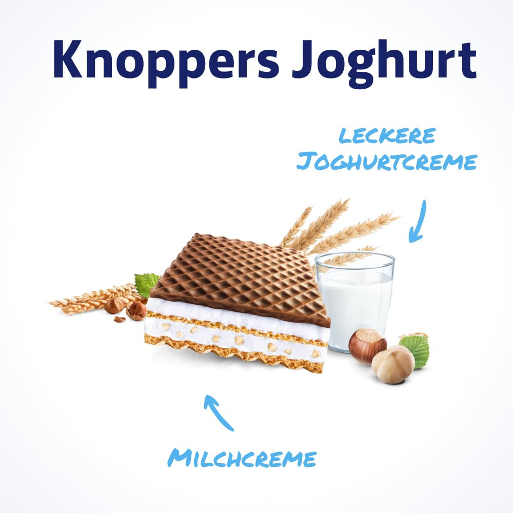 Yaourt – 4 x 200 g – Tranches de gaufrettes fourrées à la crème de yaourt et nougat, noisettes et cacao