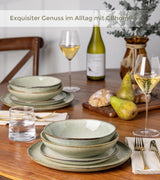 GBhome Service de table en céramique pour 6 personnes, 24 pièces, vernis réactif, fait à la main, passe au micro-ondes et au lave-vaisselle, ensemble de bols et d'assiettes Desret Sage GDW007GY-24P-EU