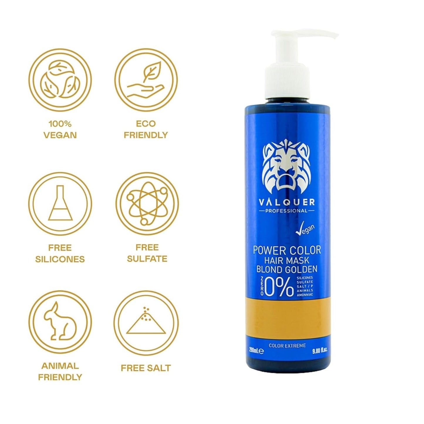 Valquer Professional Mask Power Color cheveux teints. Intensificateur de couleur végétalienne et sans sulfate (cheveux blonds dorés) - Masque capillaire Naty Shop 275 ml