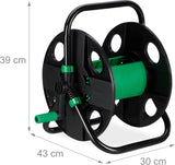 Relaxdays Enrouleur de Tuyau d'arrosage Vide pour Tuyau d'arrosage 30 m 1/2", Hauteur-Largeur 39 x 43 x 30 cm, Noir-Vert