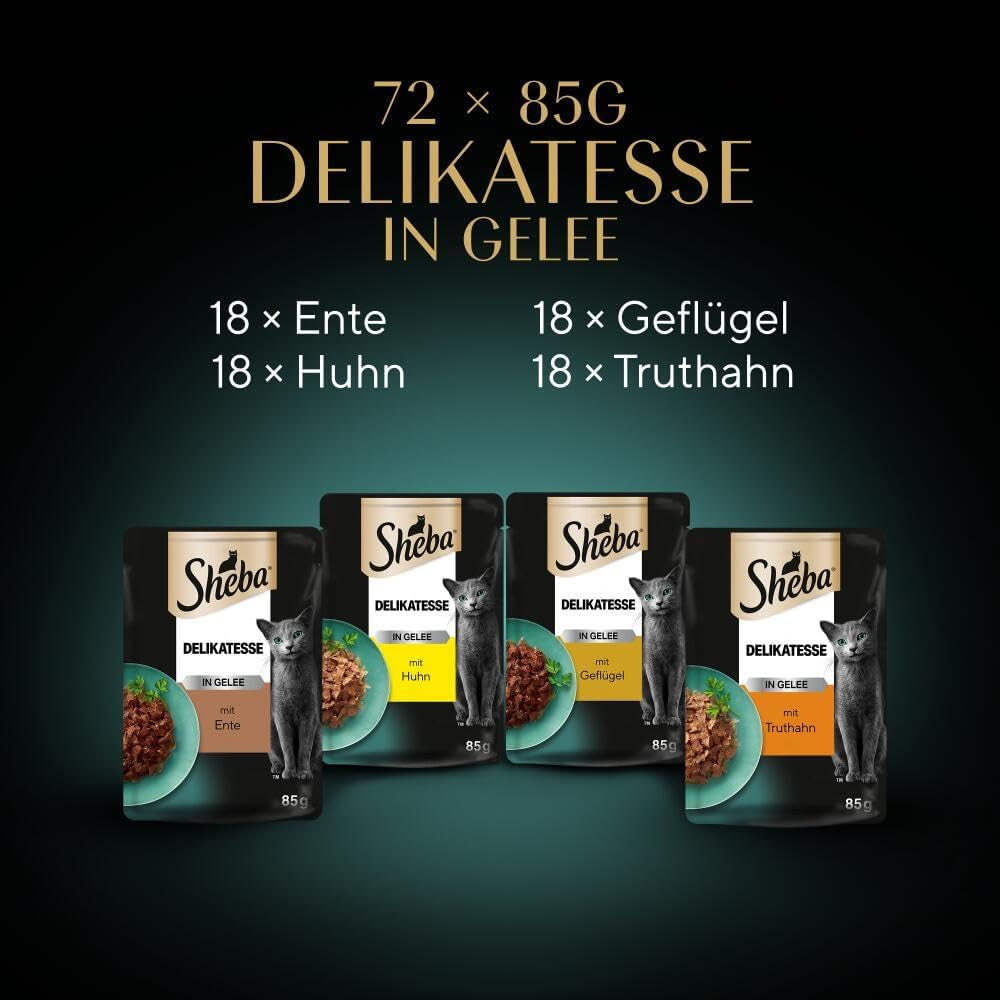 SHEBA Nourriture humide pour chat - 72 sachets x 85g - Variété de volaille en gelée - Nourriture humide pour chat - 1 grand paquet