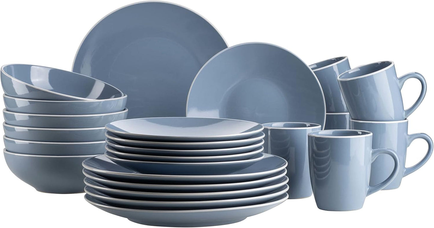 MÄSER 931844 Elissa - Service de table moderne pour 6 personnes, bleu avec bord blanc, ensemble combiné de 24 pièces, céramique