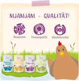 MjAMjAM - Nourriture humide de qualité supérieure pour chats - Pack bien-être au poulet 12 paquets (12 x 125 g) sans céréales avec viande supplémentaire