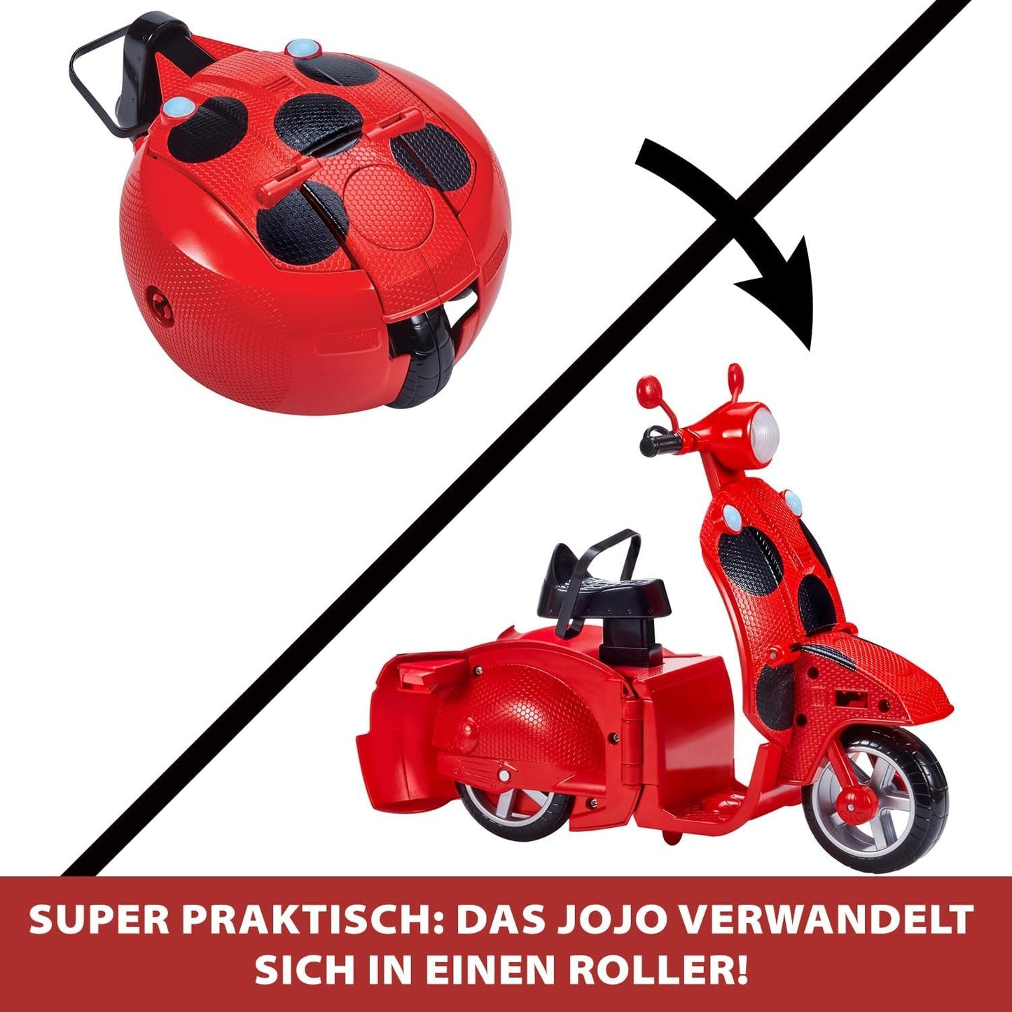 Bandai - Miraculous Ladybug - Trottinette Miraculous Switch'n Go + Poupée Articulée Ladybug Lucky Charm 26 cm - P50668