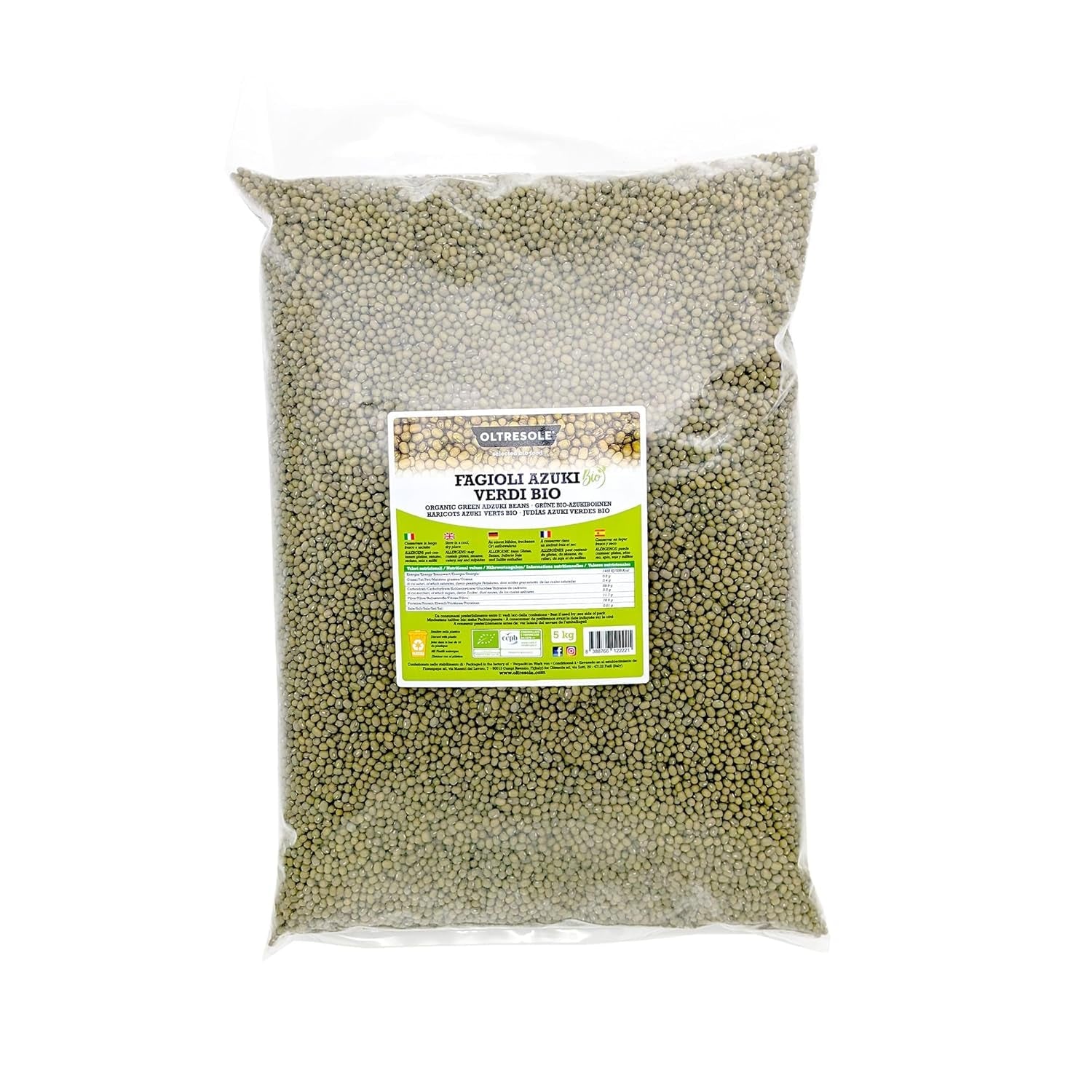 Haricots verts azuki biologiques, 5 kg, légumineuses séchées issues de cultures biologiques contrôlées, idéales pour les soupes, salades et recettes végétaliennes et végétariennes, pack économique