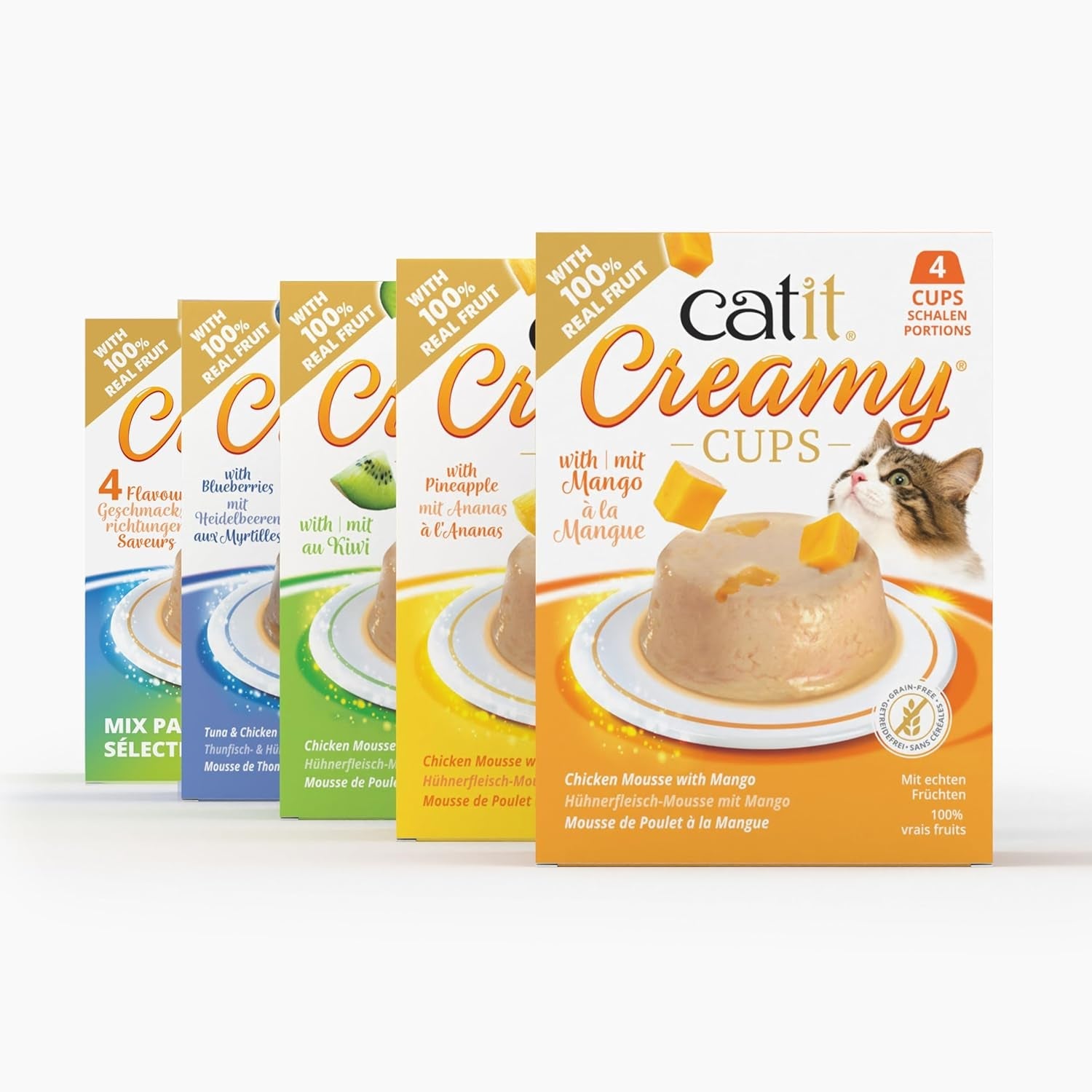 Catit Coupes crémeuses, thon et poulet aux bleuets, 4x25g