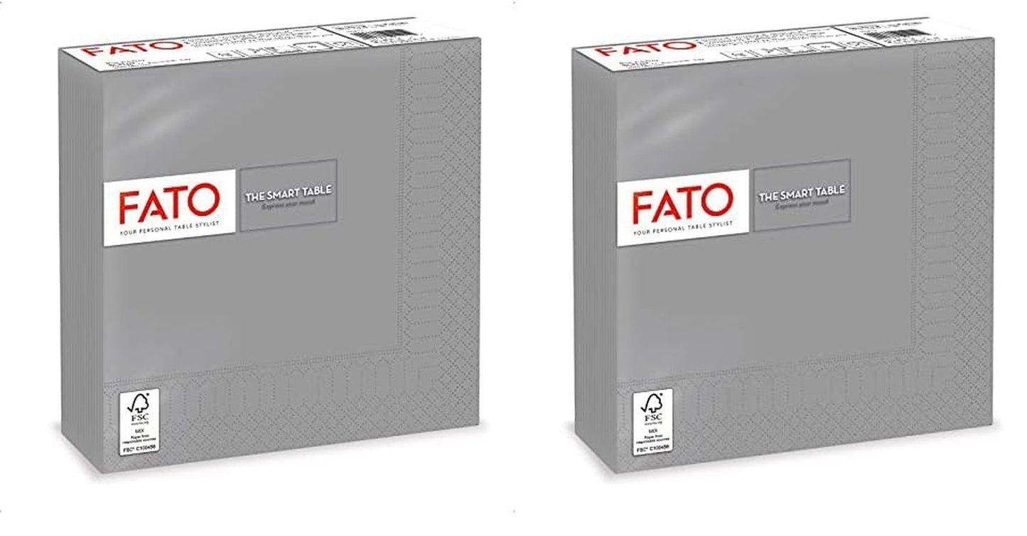 , Serviettes en papier jetables, idéales pour les déjeuners et buffets décontractés, paquet de 50 serviettes, taille 33 x 33, pliées en 4, 2 couches, gris, papier 100 % pure cellulose, certifié FSC