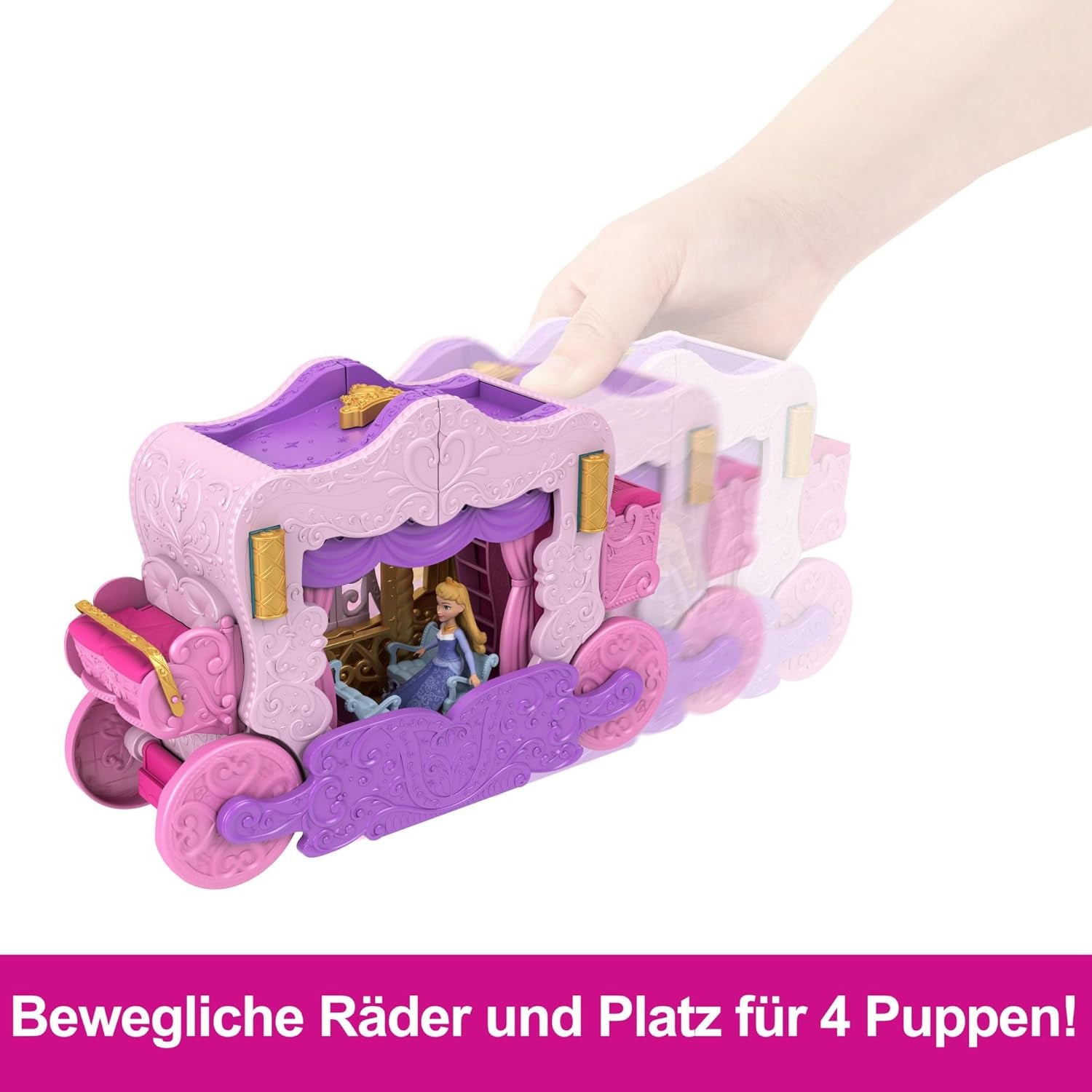 Mattel Disney Princess Transformation Playset Transport au château avec mini poupée Aurora, 3 niveaux, 6 aires de jeu, 4 figurines, meubles et accessoires HWX17