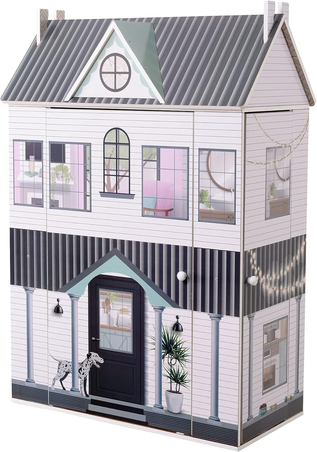 Olivia's Little World Dreamland Maison de poupée interactive en bois à 3 niveaux avec 13 accessoires de meubles de poupée Blanc TD-13632A