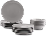 Amazon Basics Service de table en grès, 18 pièces, gris fumé, 6 services